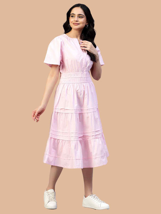 Flesh Pink tier Cotton Poplin Dress