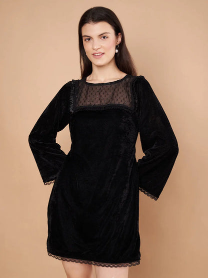 Black Velvet Dress Long Sleeves HENCEMADE