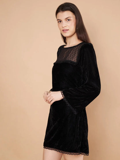 Black Velvet Dress Long Sleeves HENCEMADE