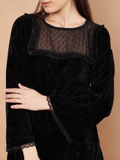 Black Velvet Dress Long Sleeves HENCEMADE