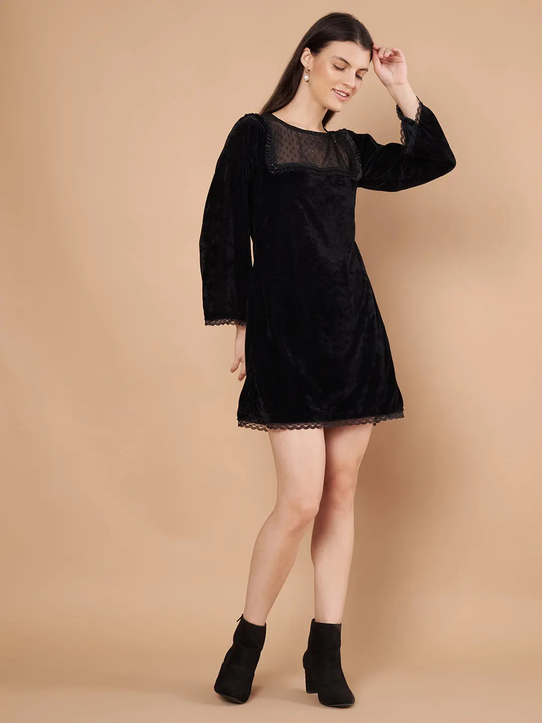 Black Velvet Dress Long Sleeves HENCEMADE