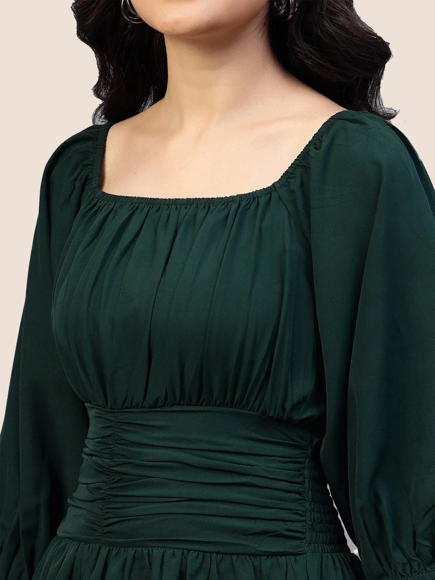 Dark Green Waist Belt Frill Dress hencemade