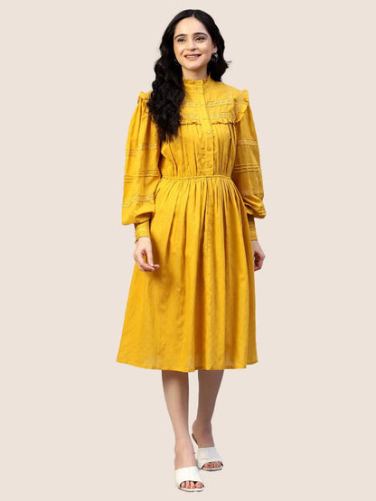 Mustard Yellow Viscose Smocked Waist Dress hencemade