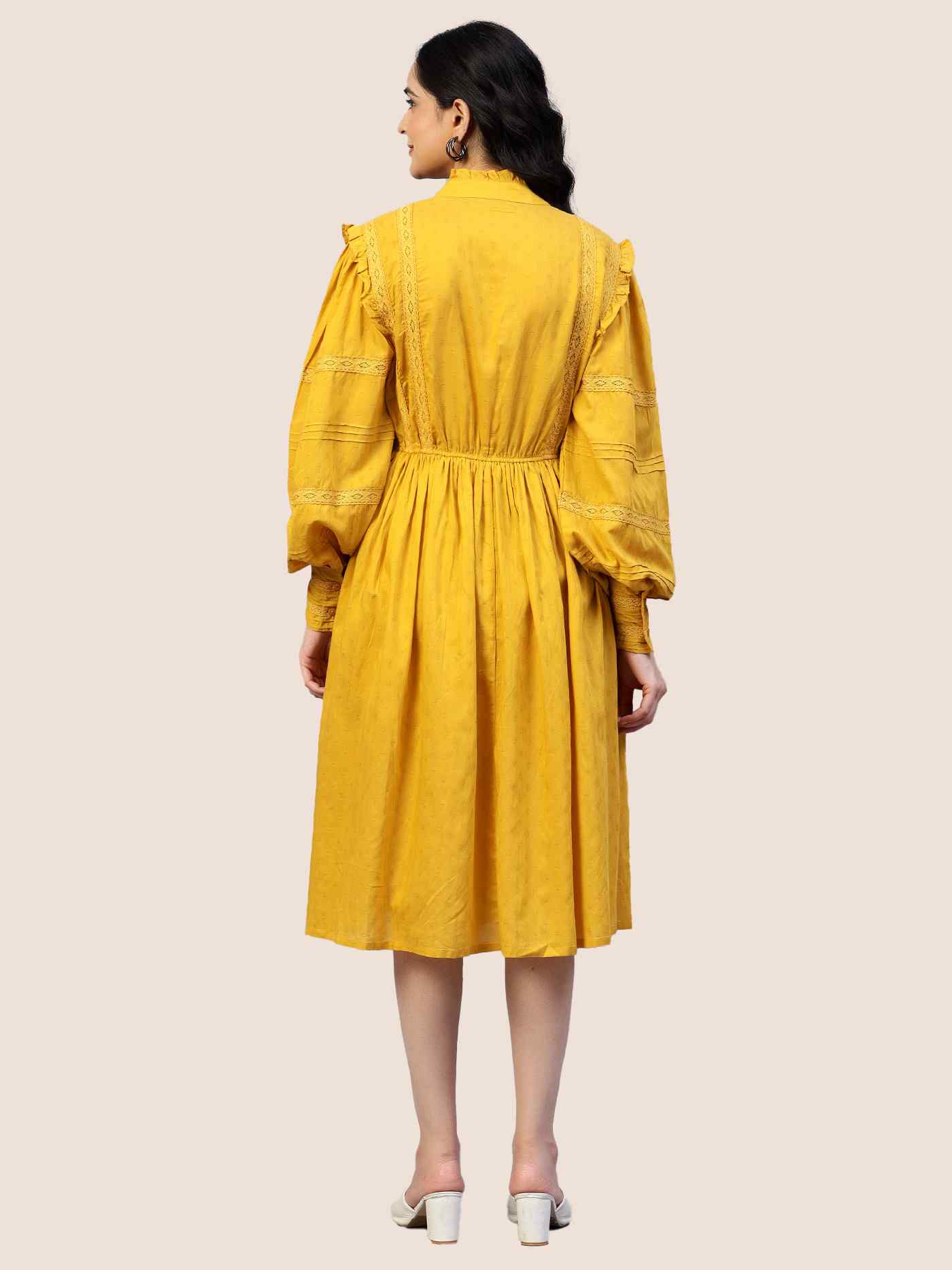 Mustard Yellow Viscose Smocked Waist Dress