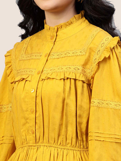 Mustard Yellow Viscose Smocked Waist Dress hencemade