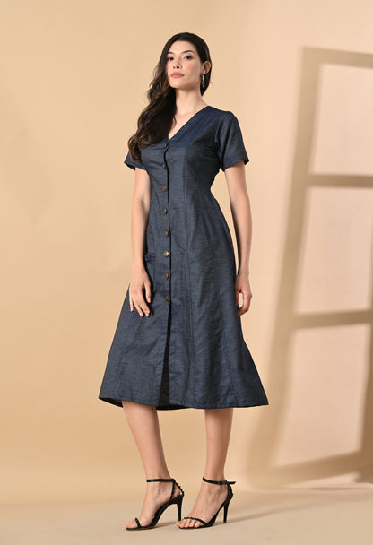 Indigo Whisper Denim Midi Dress