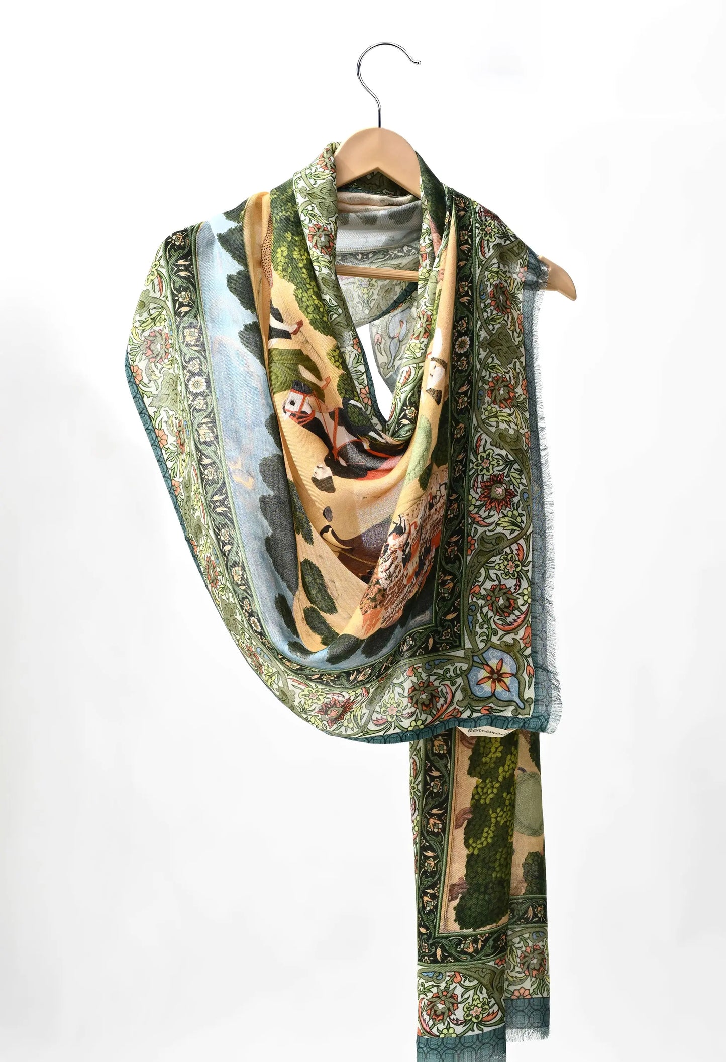 Beige and Blue Mughal Art Scarf Hencemade