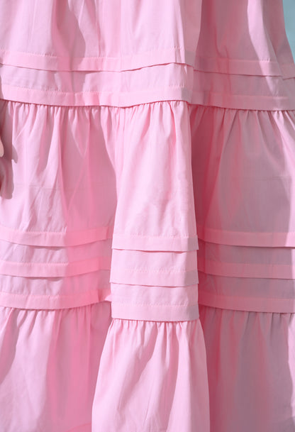 Baby Pink tier Cotton Poplin Dress