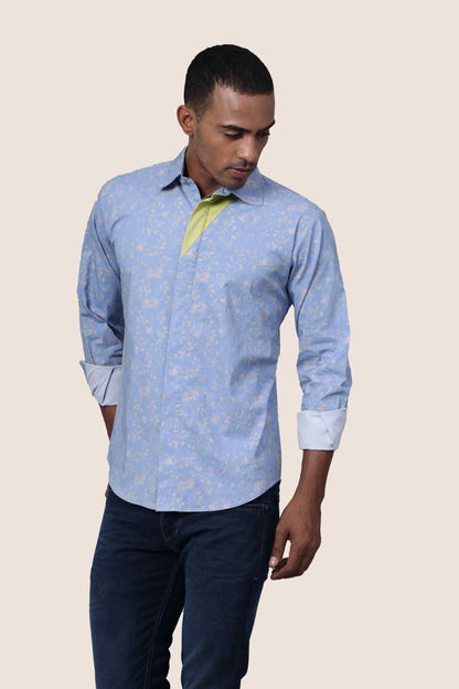 Sky Blue Printed Neon Shirt hencemade