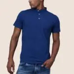 Bright Blue Stand Collar Polo Shirt hencemade