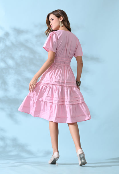 Baby Pink tier Cotton Poplin Dress