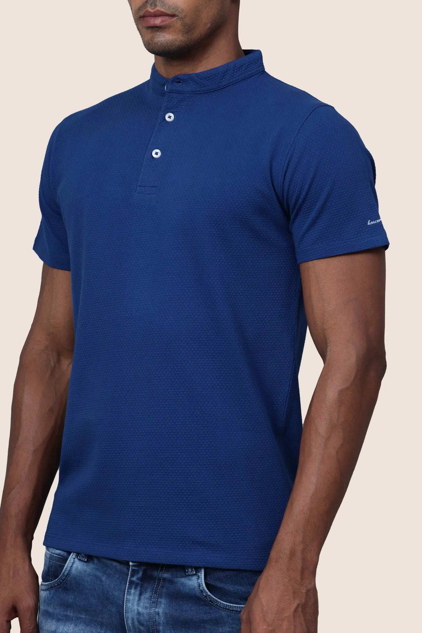 Bright Blue Stand Collar Polo Shirt hencemade