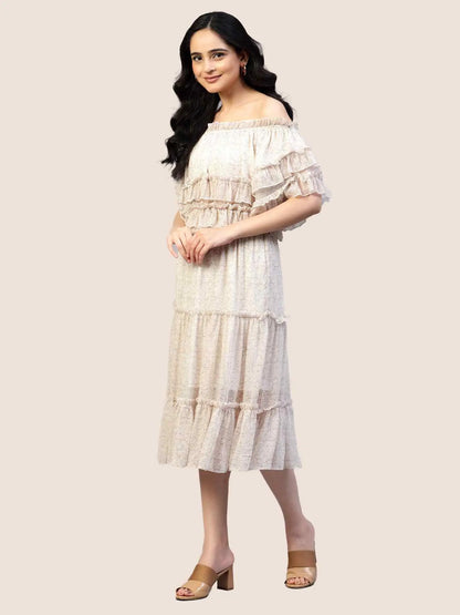 Printed off-shoulder Chiffon Dress hencemade