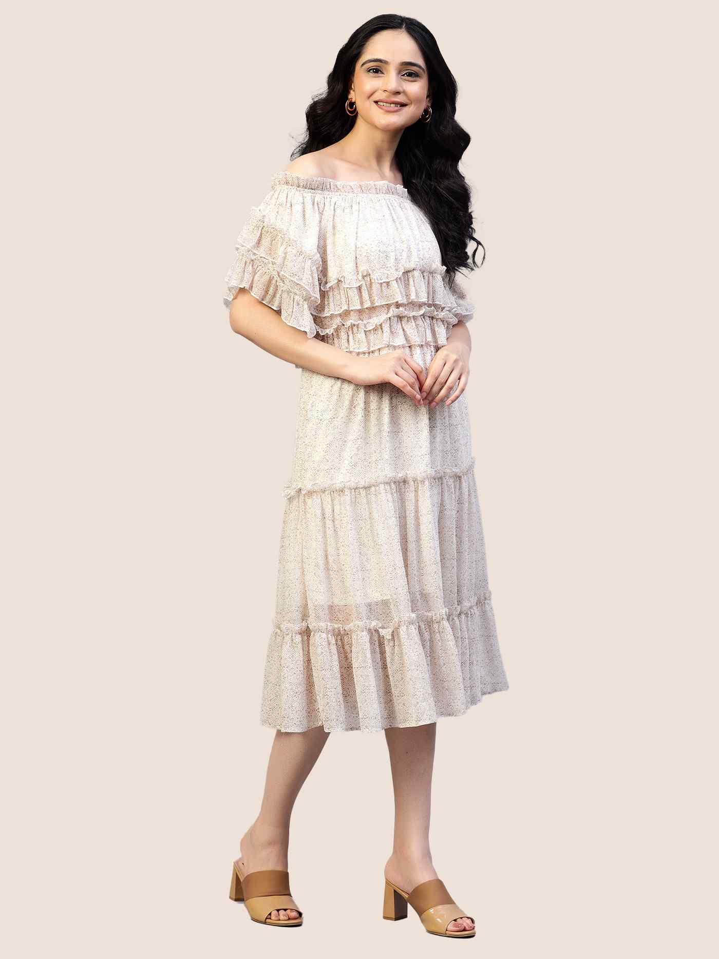 Printed off-shoulder Chiffon Dress