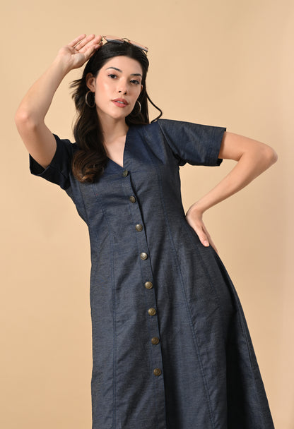 Indigo Whisper Denim Midi Dress