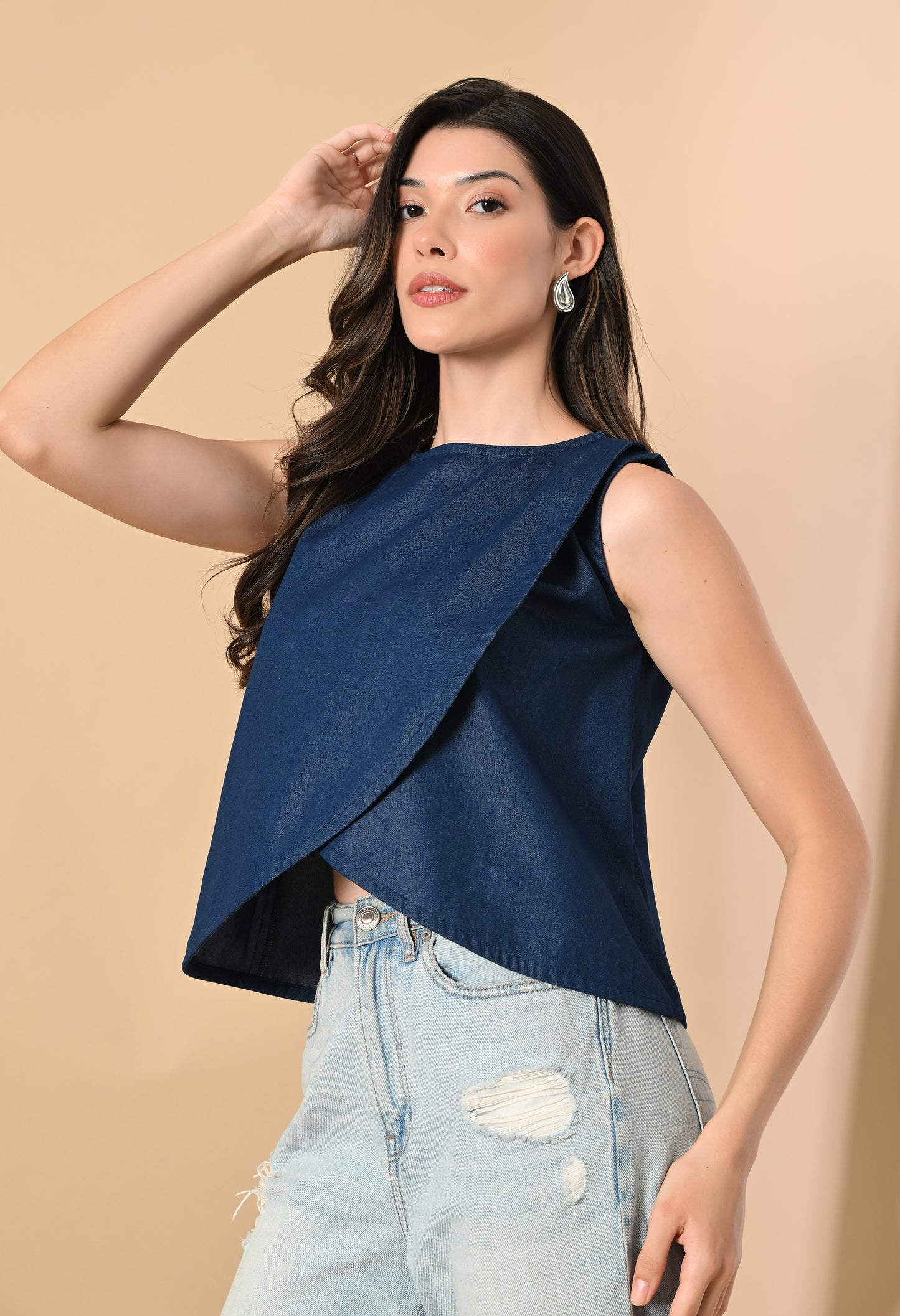 River Wrap Sleeveless Denim Top
