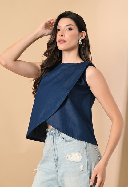 River Wrap Sleeveless Denim Top