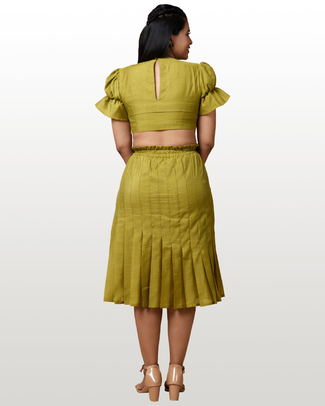 Urban Olive Green Hand Embroidered Skirt Set
