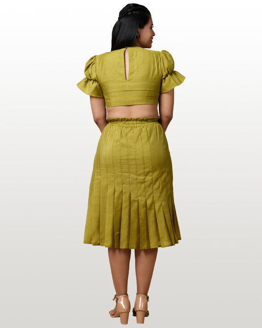 Urban Olive Green Hand Embroidered Skirt Set hencemade