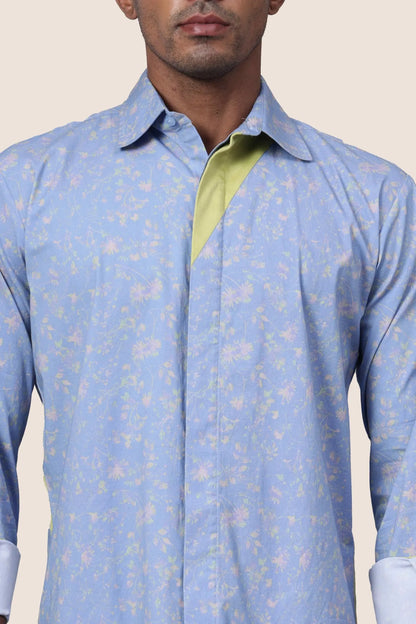 Sky Blue Printed Neon Shirt hencemade