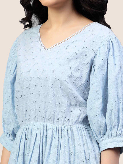 Sky Blue Schiffli Midi Dress hencemade