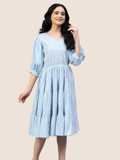 Sky Blue Schiffli Midi Dress hencemade