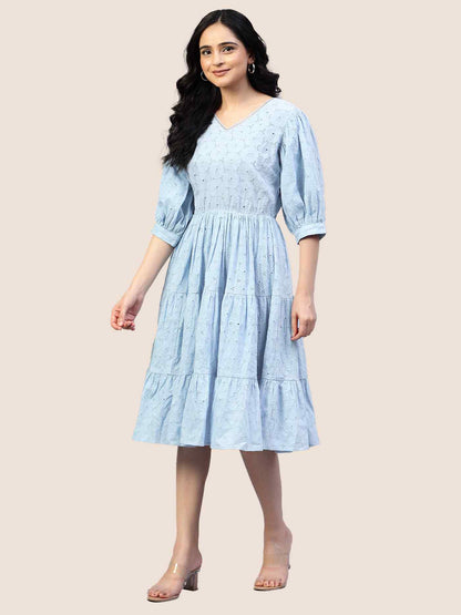 Sky Blue Schiffli Midi Dress hencemade