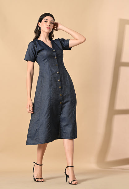 Indigo Whisper Denim Midi Dress