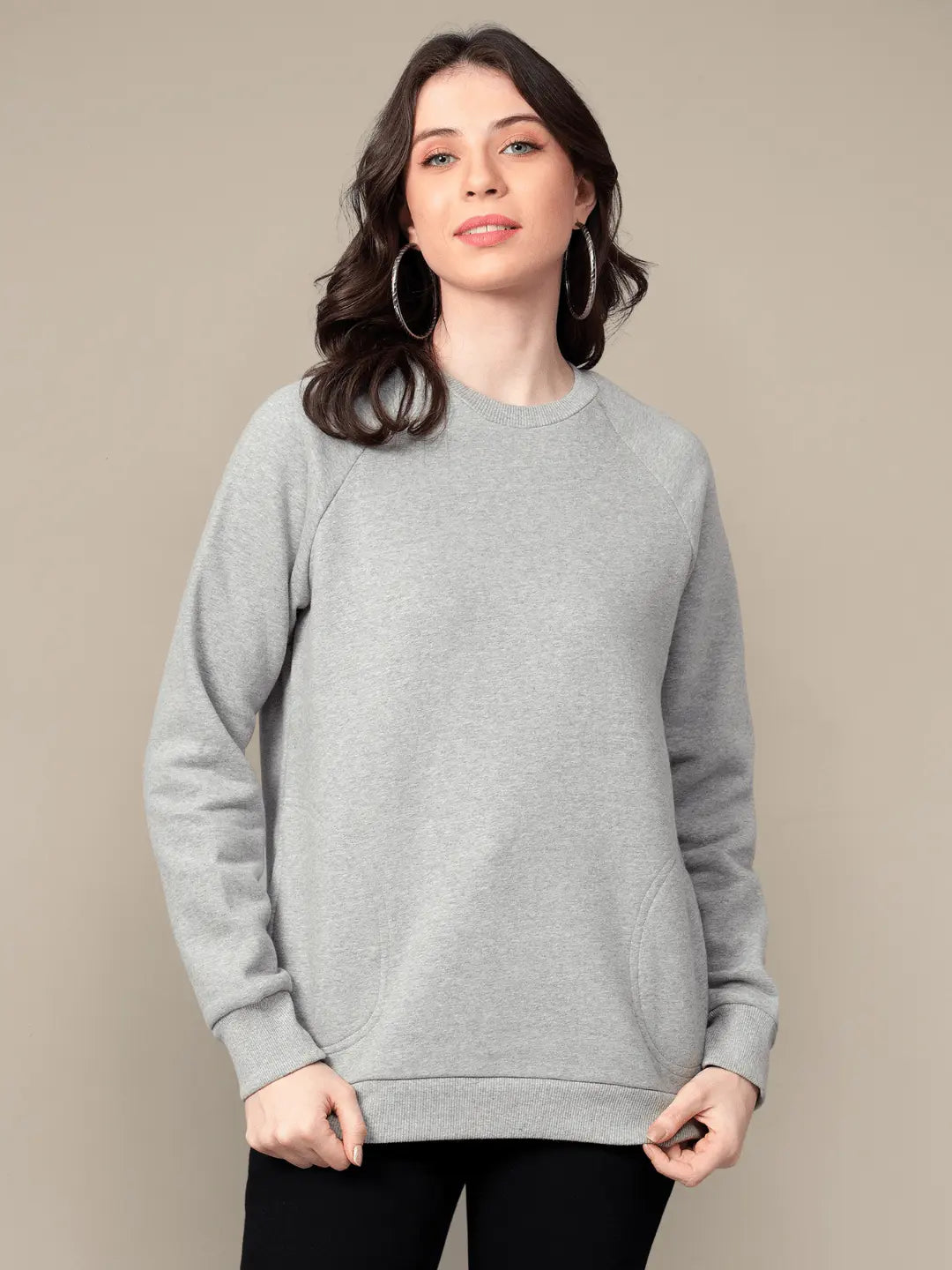 Grey Crew Neck Cotton Sweatshirt hencemade