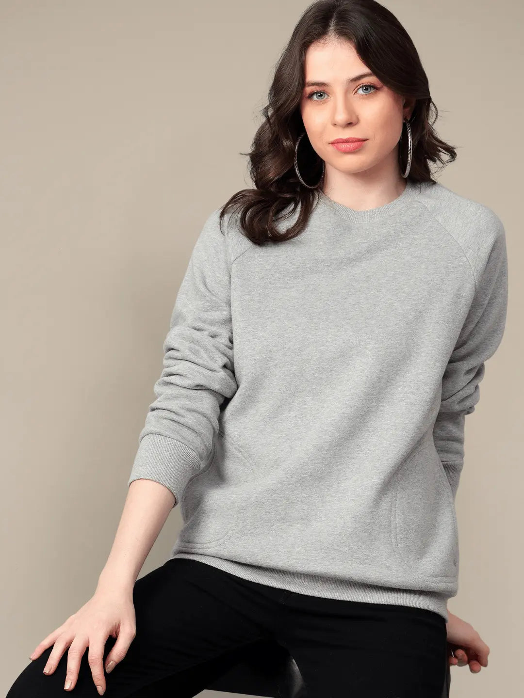 Grey Crew Neck Cotton Sweatshirt hencemade