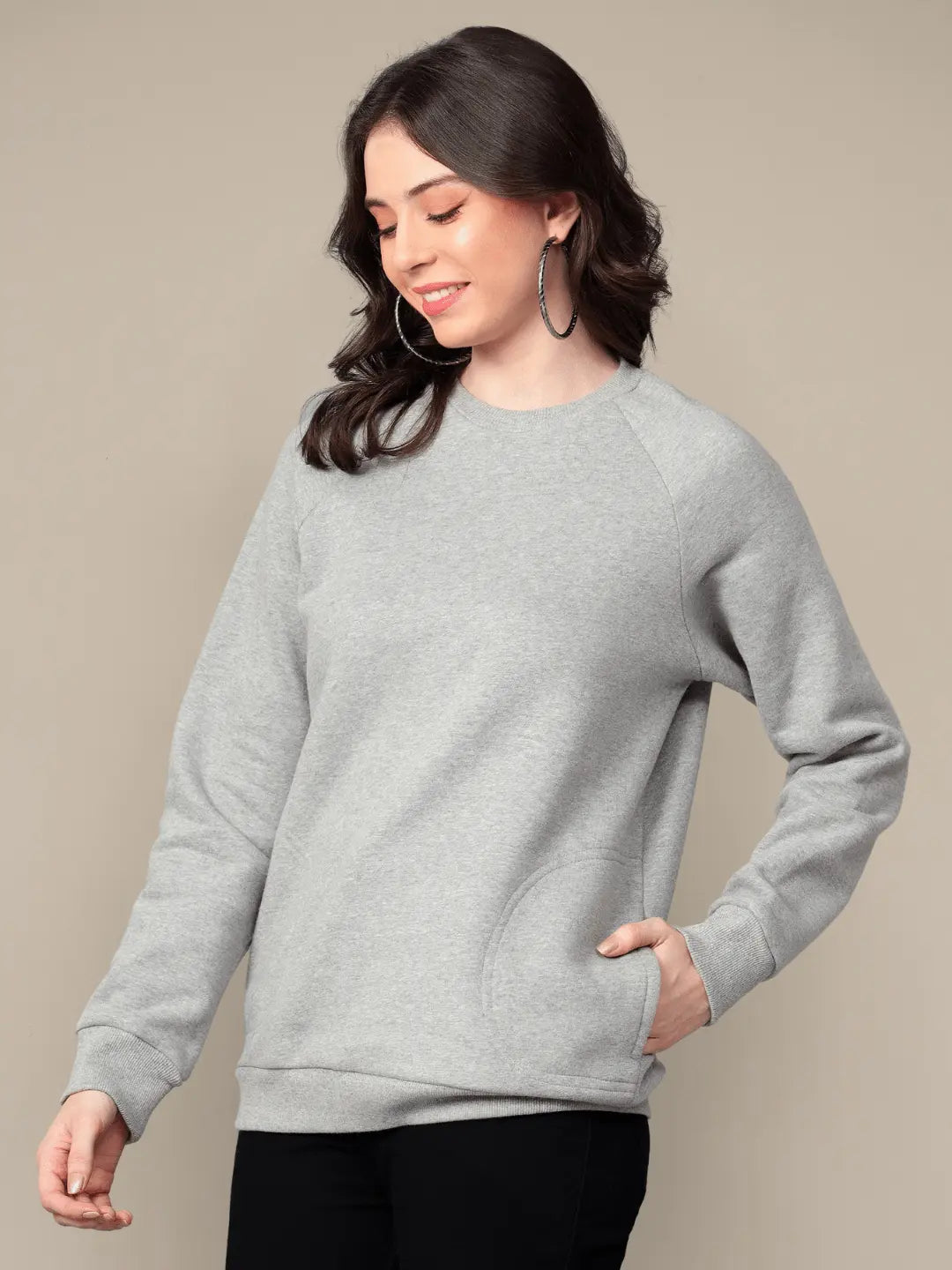 Grey Crew Neck Cotton Sweatshirt hencemade