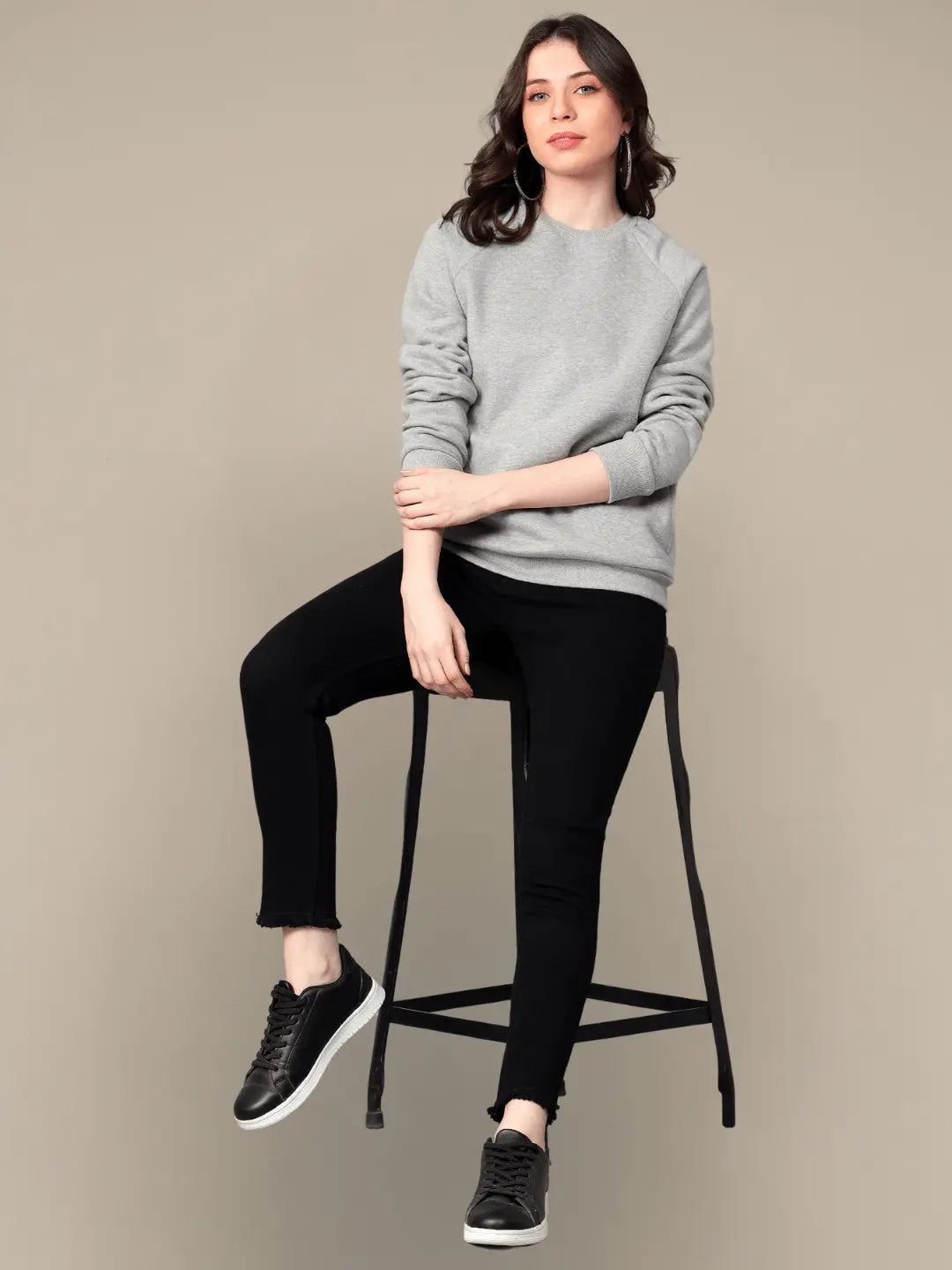 Grey Crew Neck Cotton Sweatshirt hencemade