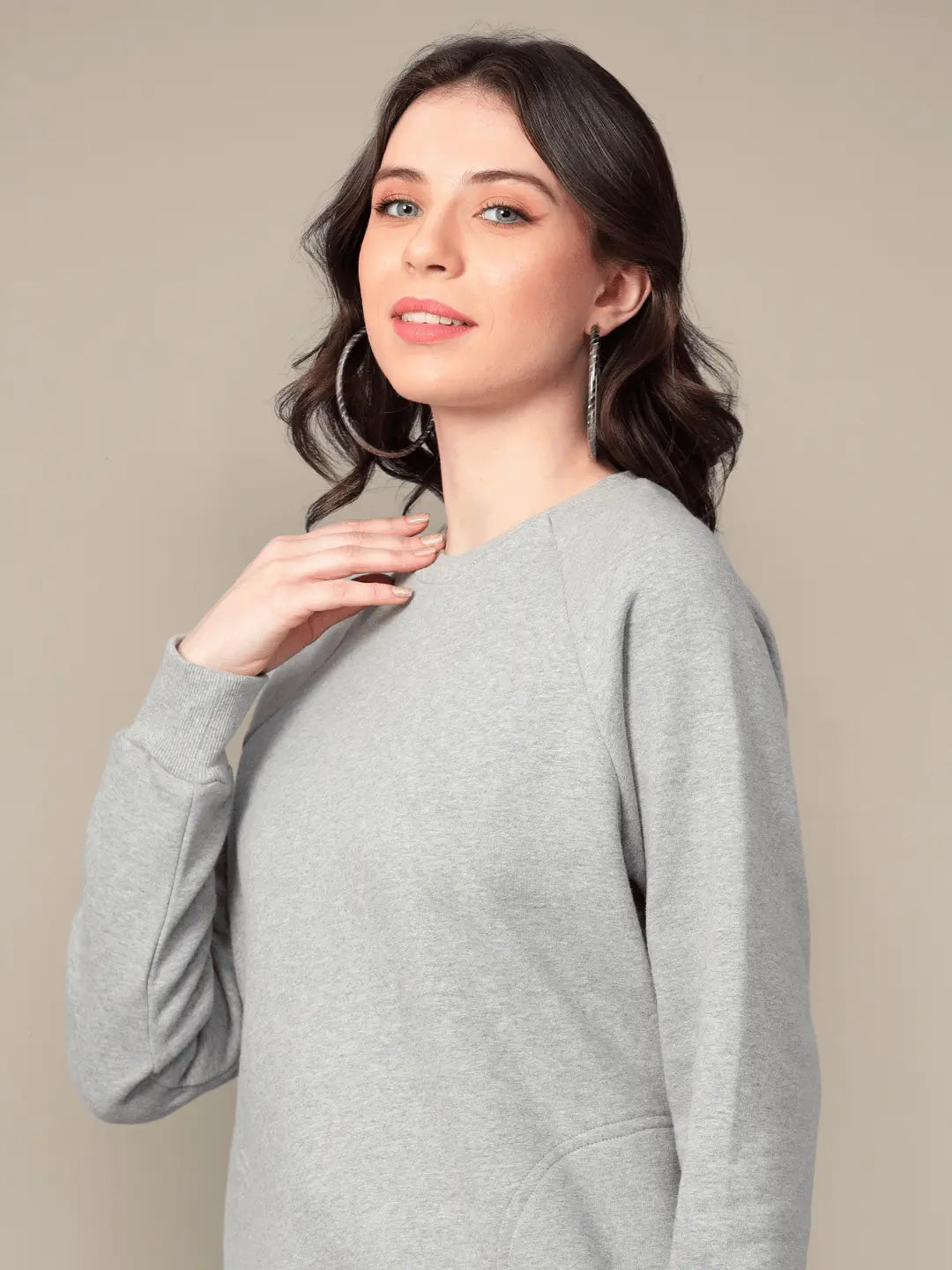 Grey Crew Neck Cotton Sweatshirt hencemade