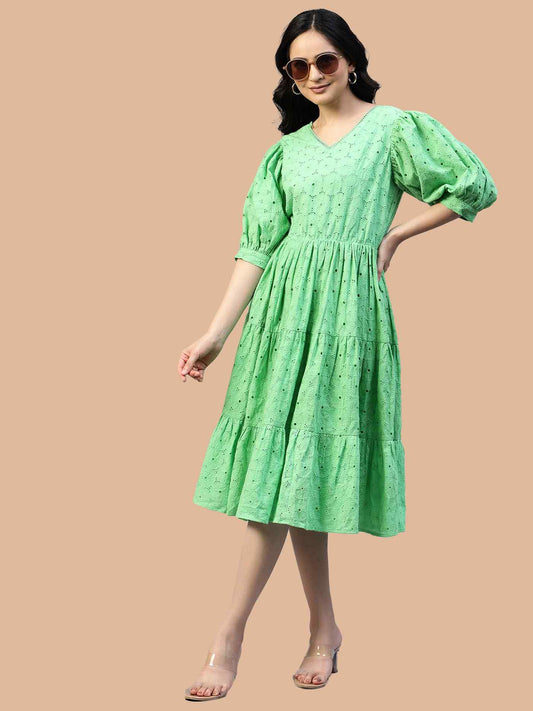 Mint Green Schiffli Midi Dress