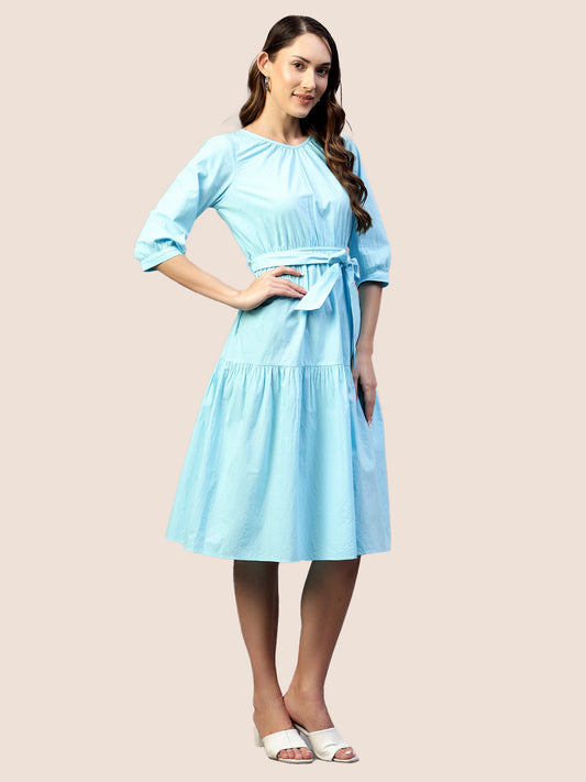 Baby Blue Cotton Poplin Tie Around Dress hencemade