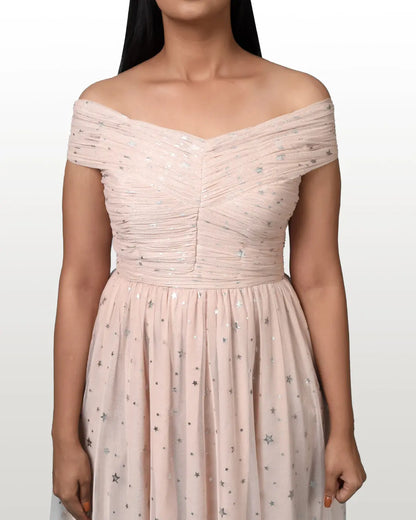 Starry Peach Off-Shoulder Dress hencemade