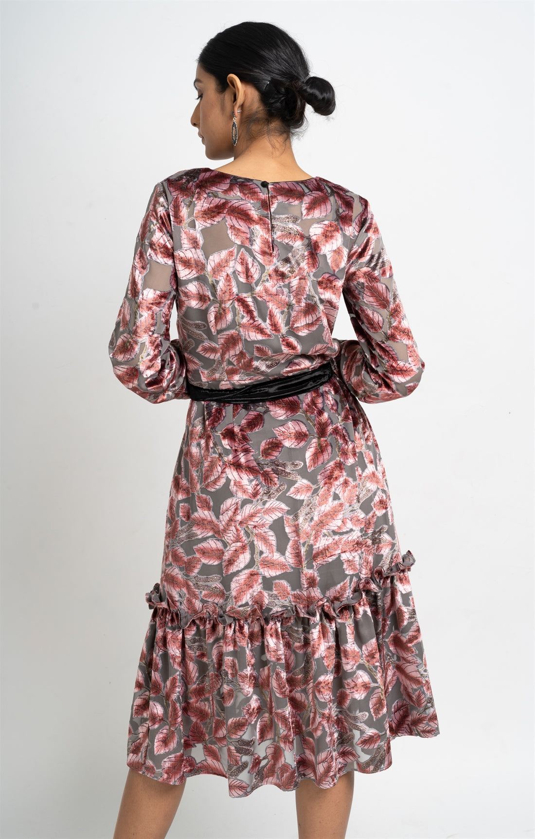 Floral Grey Ruffled Velvet Dress hencemade