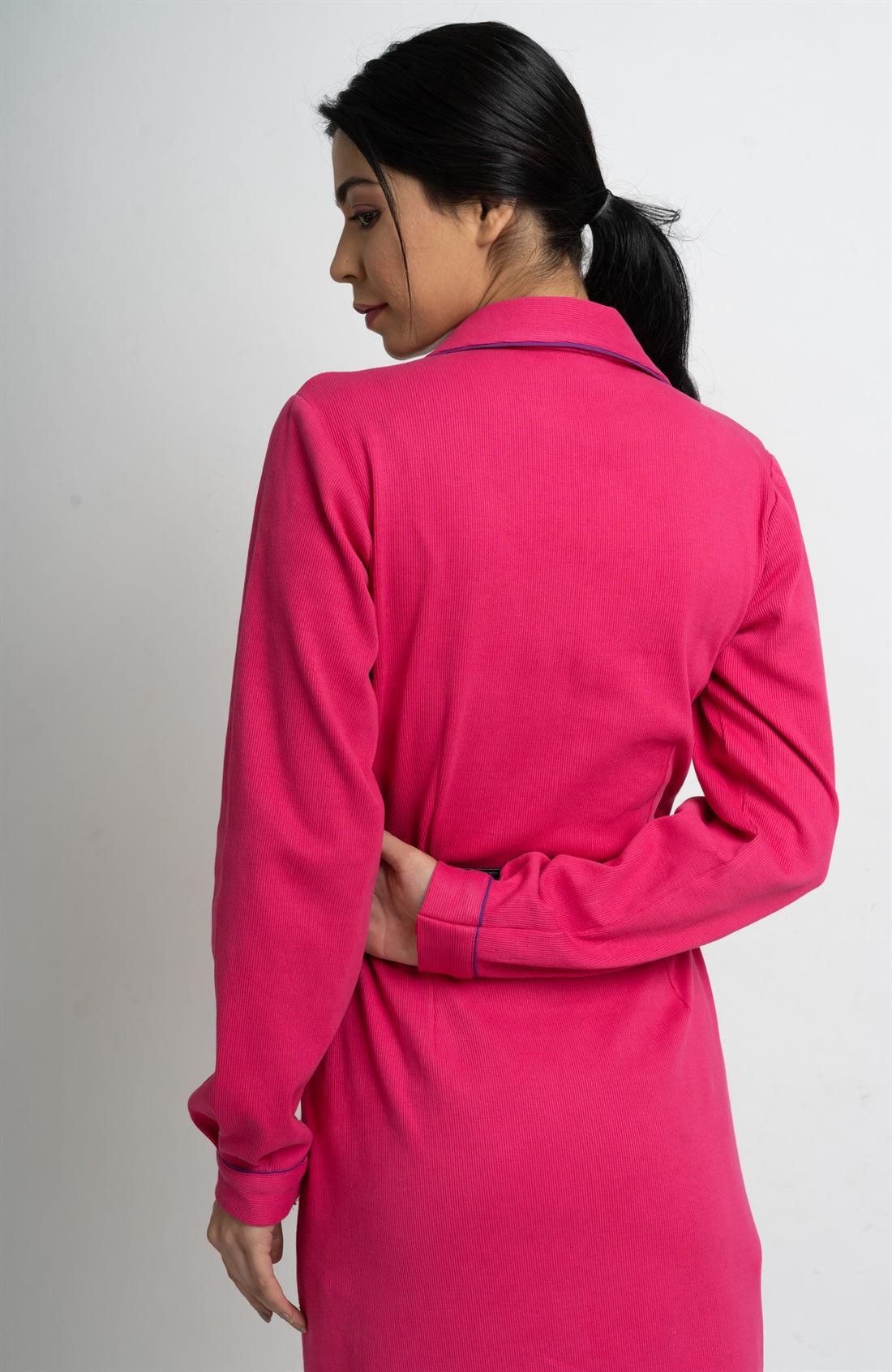 Pink Ribbed Buttoned Dress hencemade