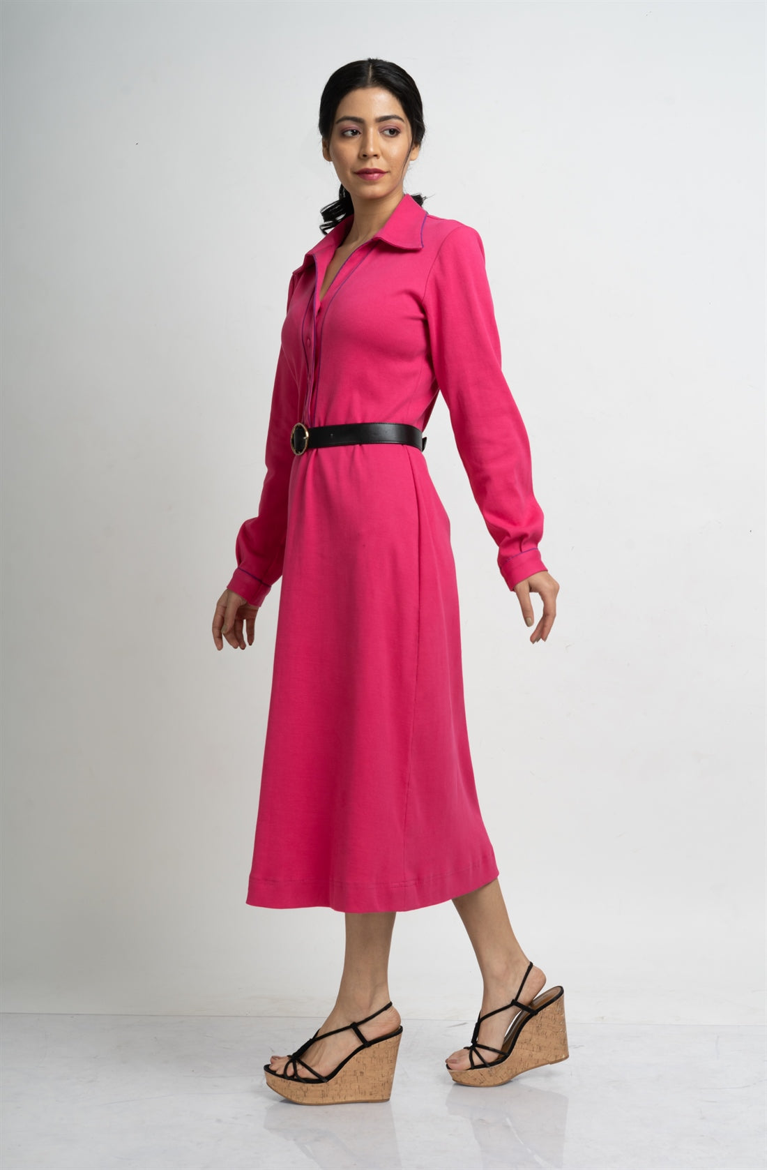 Pink Ribbed Buttoned Dress hencemade