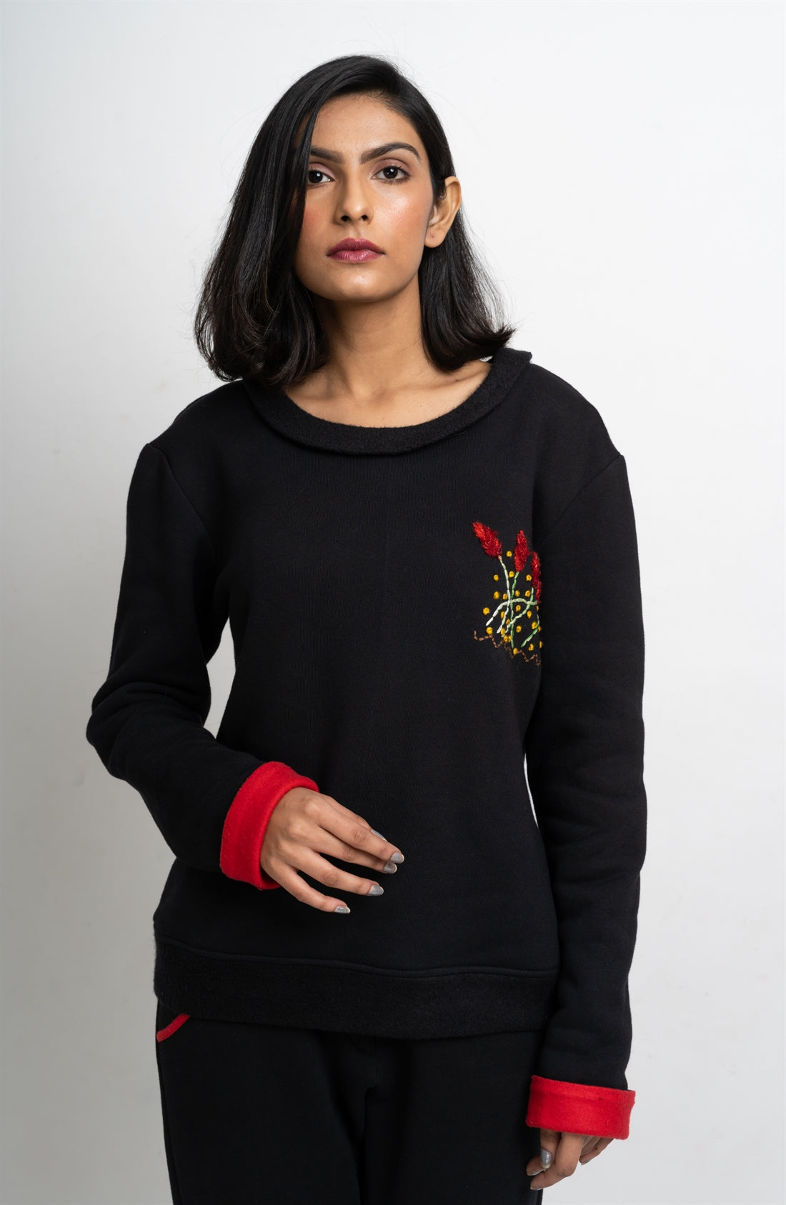 Black And Red Fleece Embroidered Set hencemade