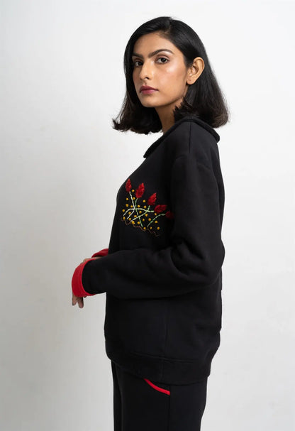 Black And Red Fleece Embroidered Set hencemade