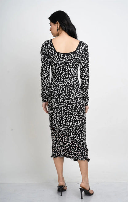 Floral Printed Ribbed Embroidered Dress hencemade