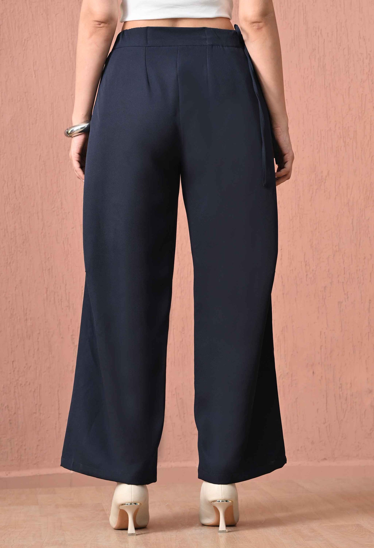 Midnight Navy Tie-Side Barrel-Leg Trousers