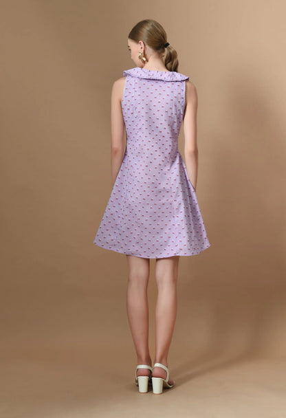 Purple Printed Scalloped Edge Collar Midi Dress HENCEMADE