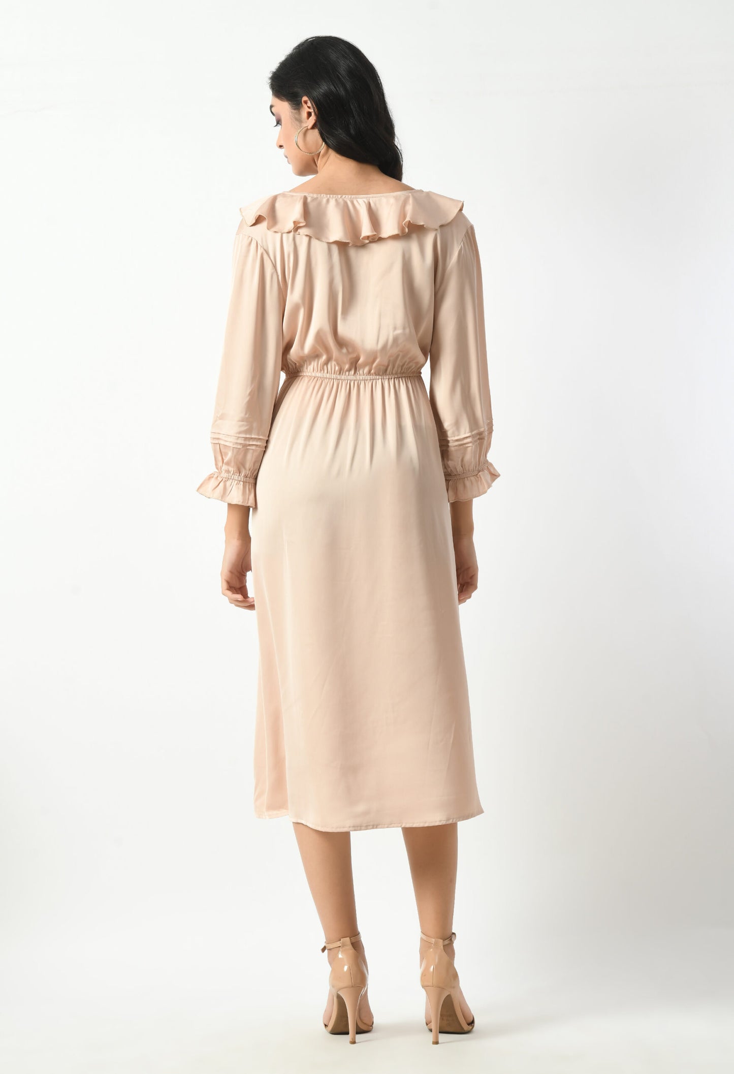 Pink Nude Armani Satin Ruffle Dress hencemade