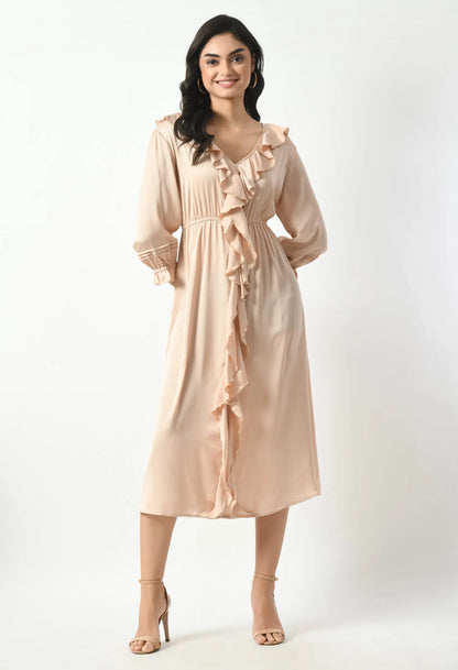 Pink Nude Armani Satin Ruffle Dress hencemade