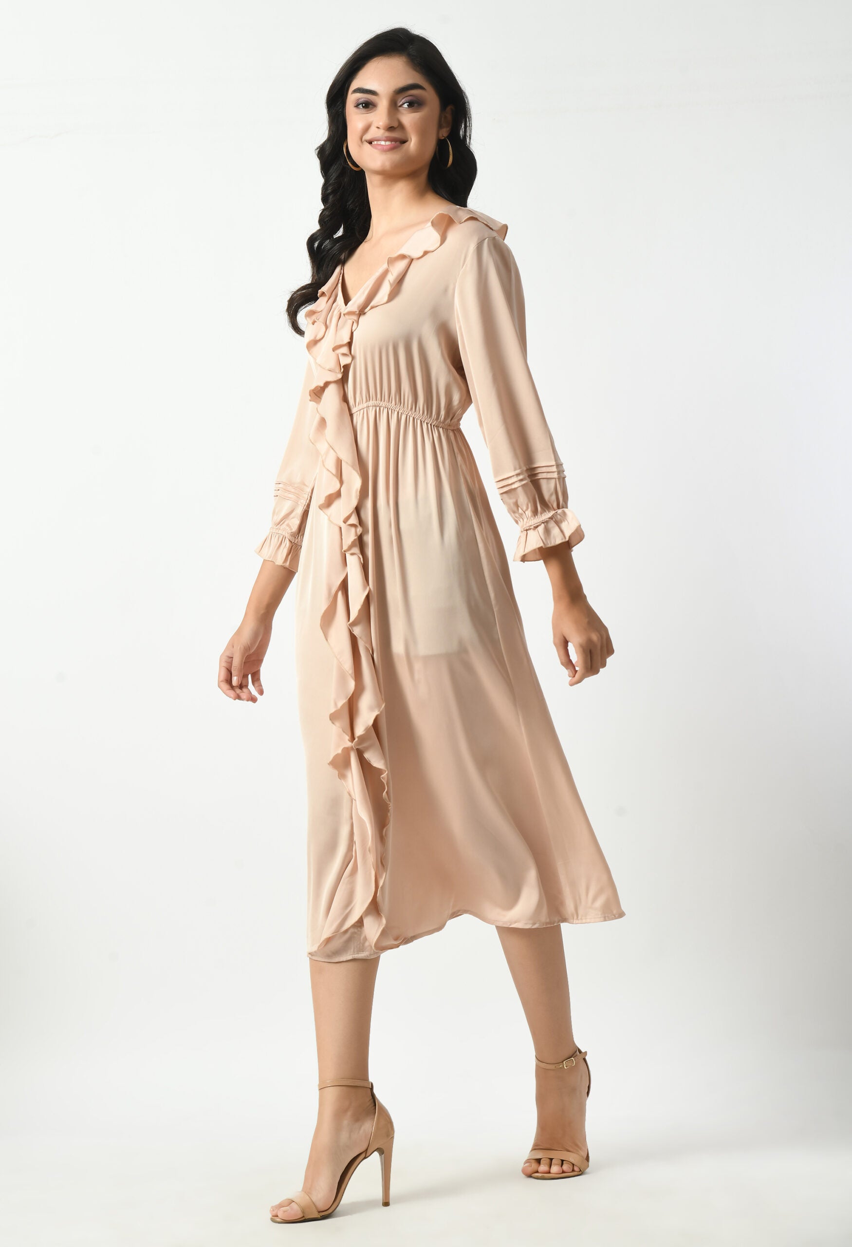 Pink Nude Armani Satin Ruffle Dress hencemade