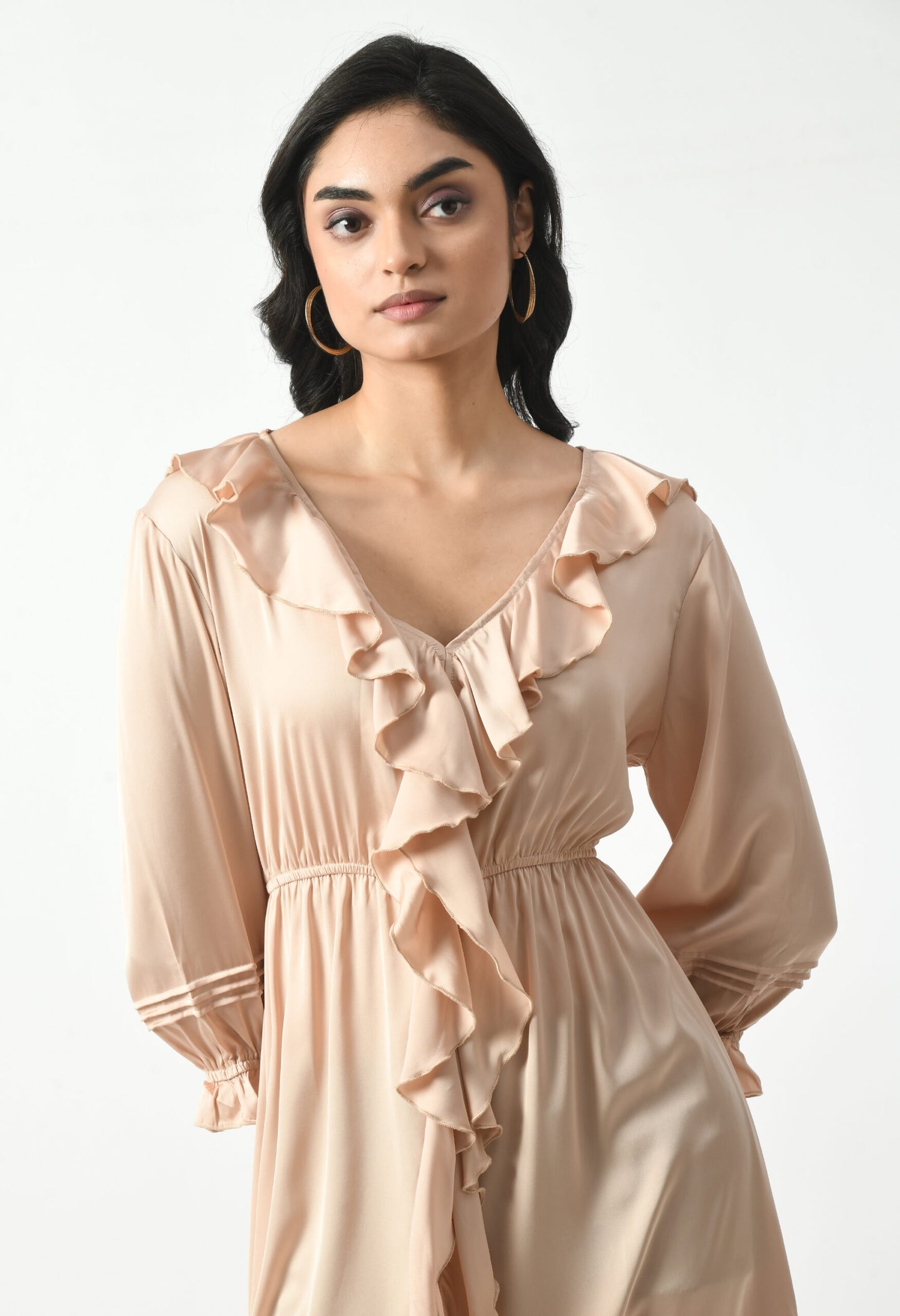 Pink Nude Armani Satin Ruffle Dress hencemade