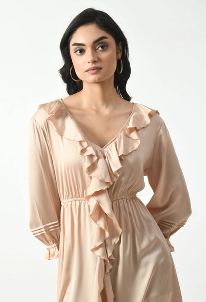 Pink Nude Armani Satin Ruffle Dress hencemade