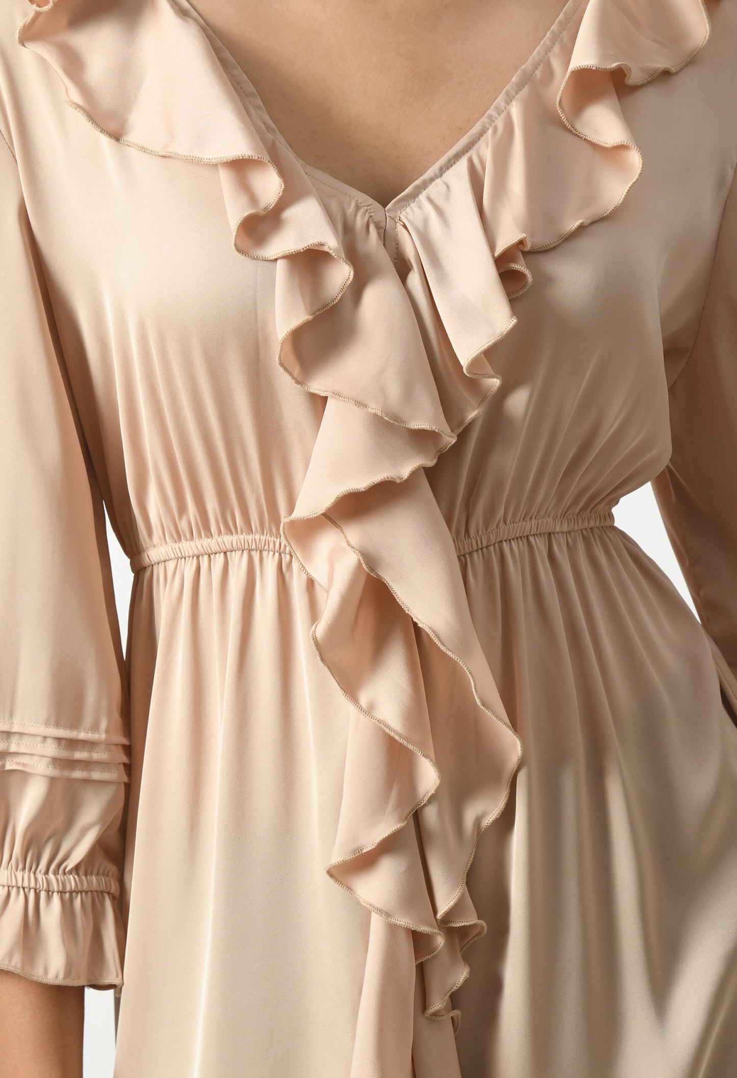 Pink Nude Armani Satin Ruffle Dress hencemade